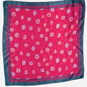 ANNE KLEIN NAVY BURGANDY SILK  PAISLEY SCARF 24"